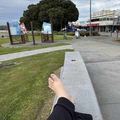 Me standing in front of a large tree on Marine Parade.