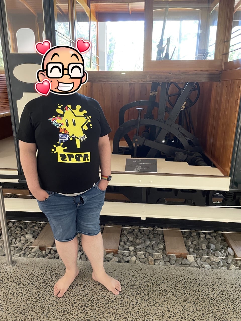 Feets stands in front of the original cable car
